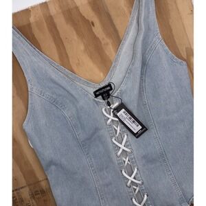 Pretty Little Thing Light Blue Wash Lace Up Denim Corset Size 6 New